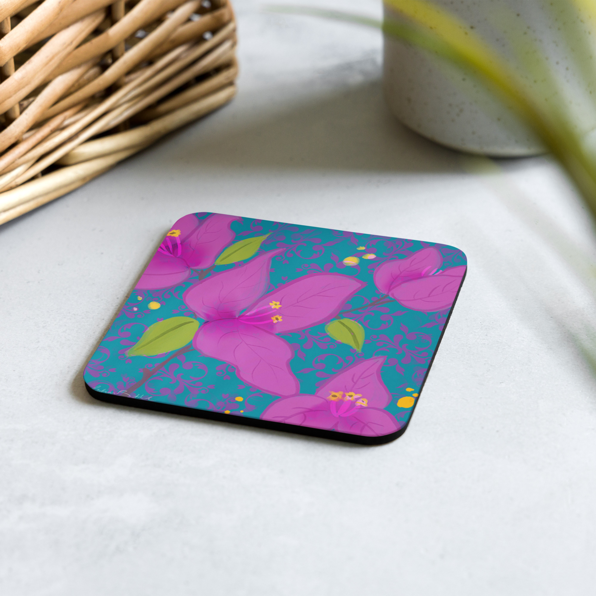 Bougainvillea by Gihan Batihk Cork-back coaster
